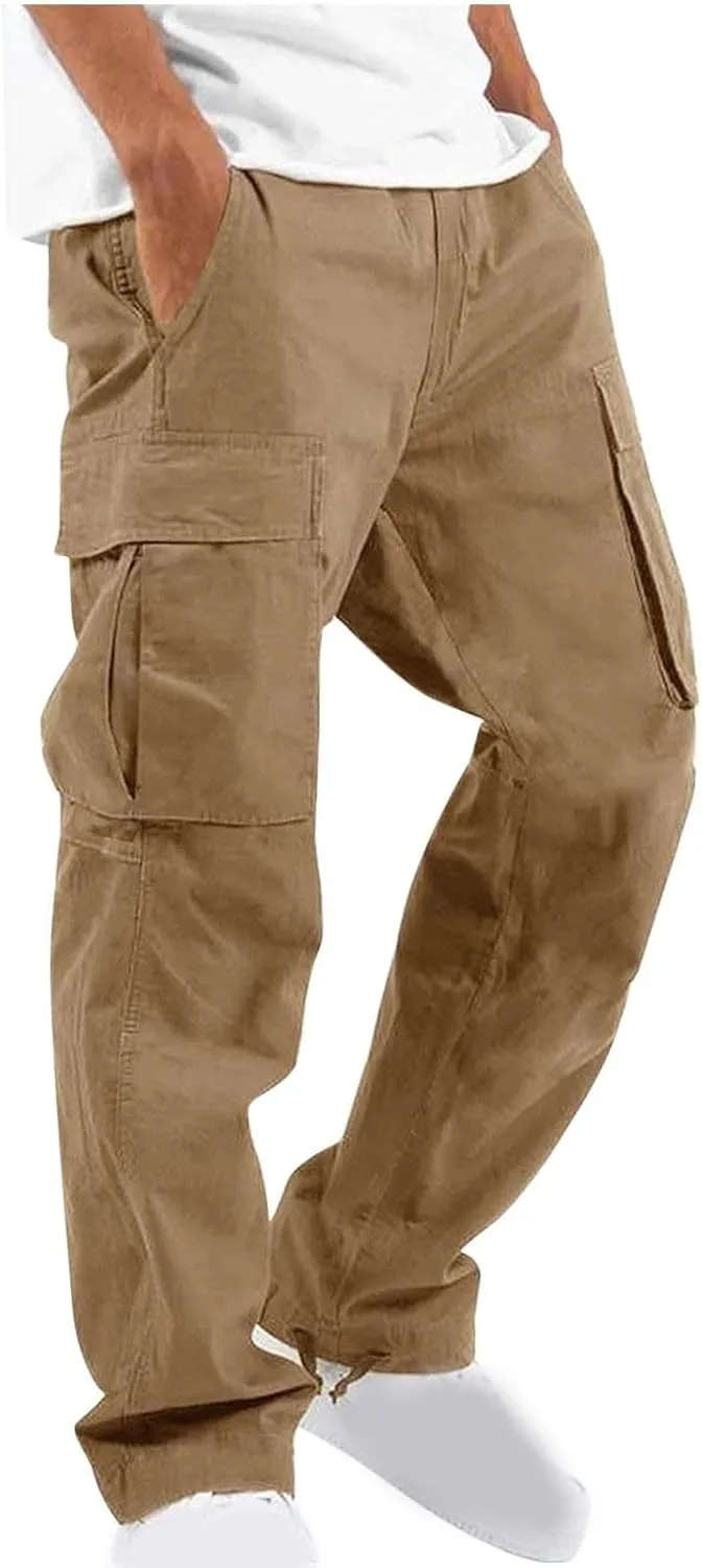 Mens Stylish Drawstring Cargo Jogger Pants Outdoor Fashion Athletic Joggers Pants Casual Straight Leg Track Pants