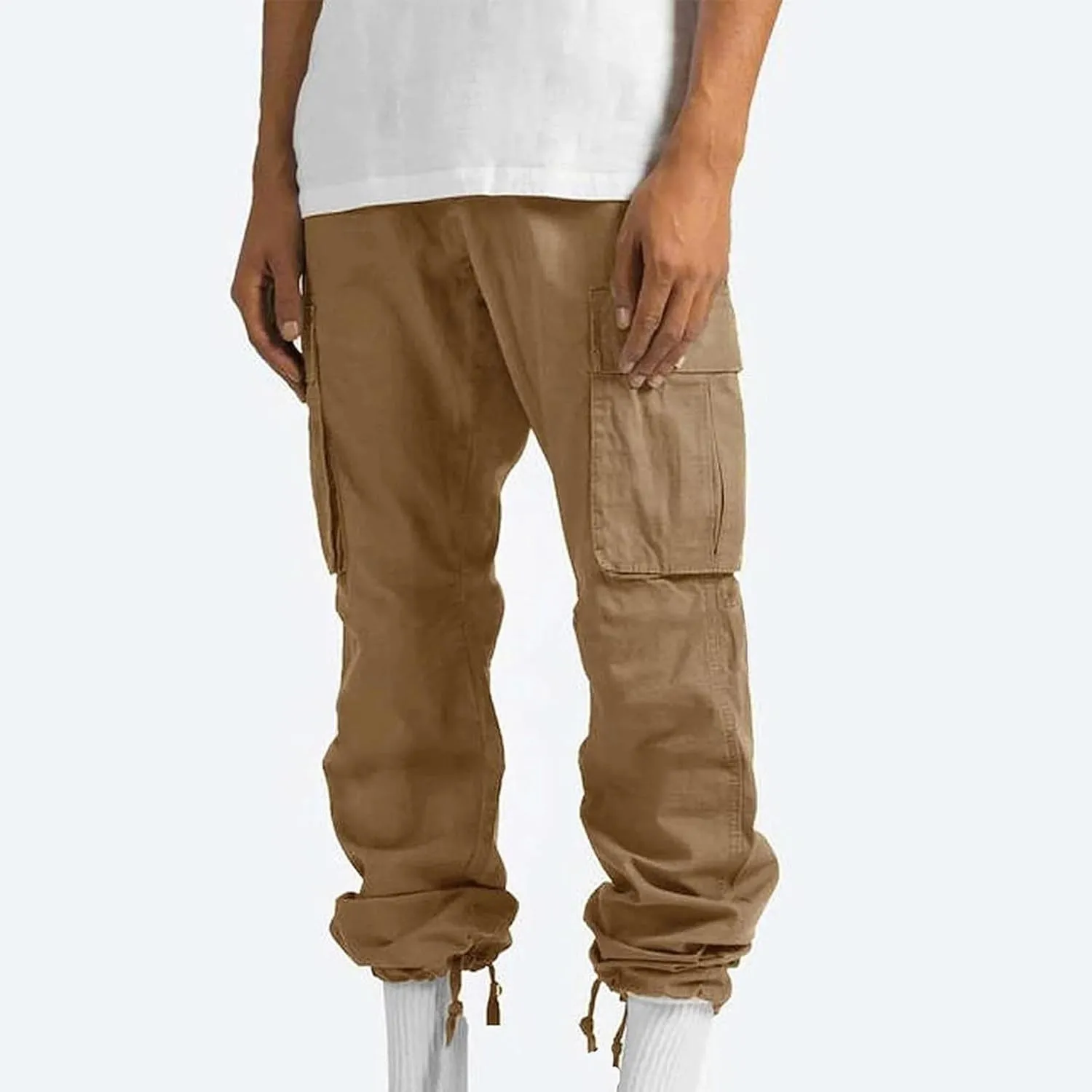 Mens Stylish Drawstring Cargo Jogger Pants Outdoor Fashion Athletic Joggers Pants Casual Straight Leg Track Pants