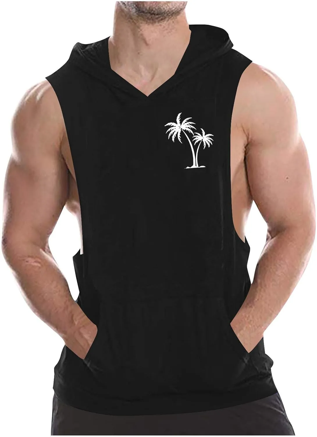Mens Work Out Gym Beach Vest Hoods Coat for Man Sleeveless Hawaiian Cami Tank Hooded Tropical Fall Winter Vest 2025