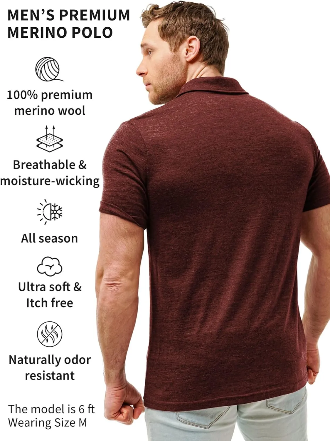 Merino Wool Polo Shirt Men - Anti-Odor 100% Merino Wool Shirts for Men Short Sleeve and Long Sleeve Breathable Polo