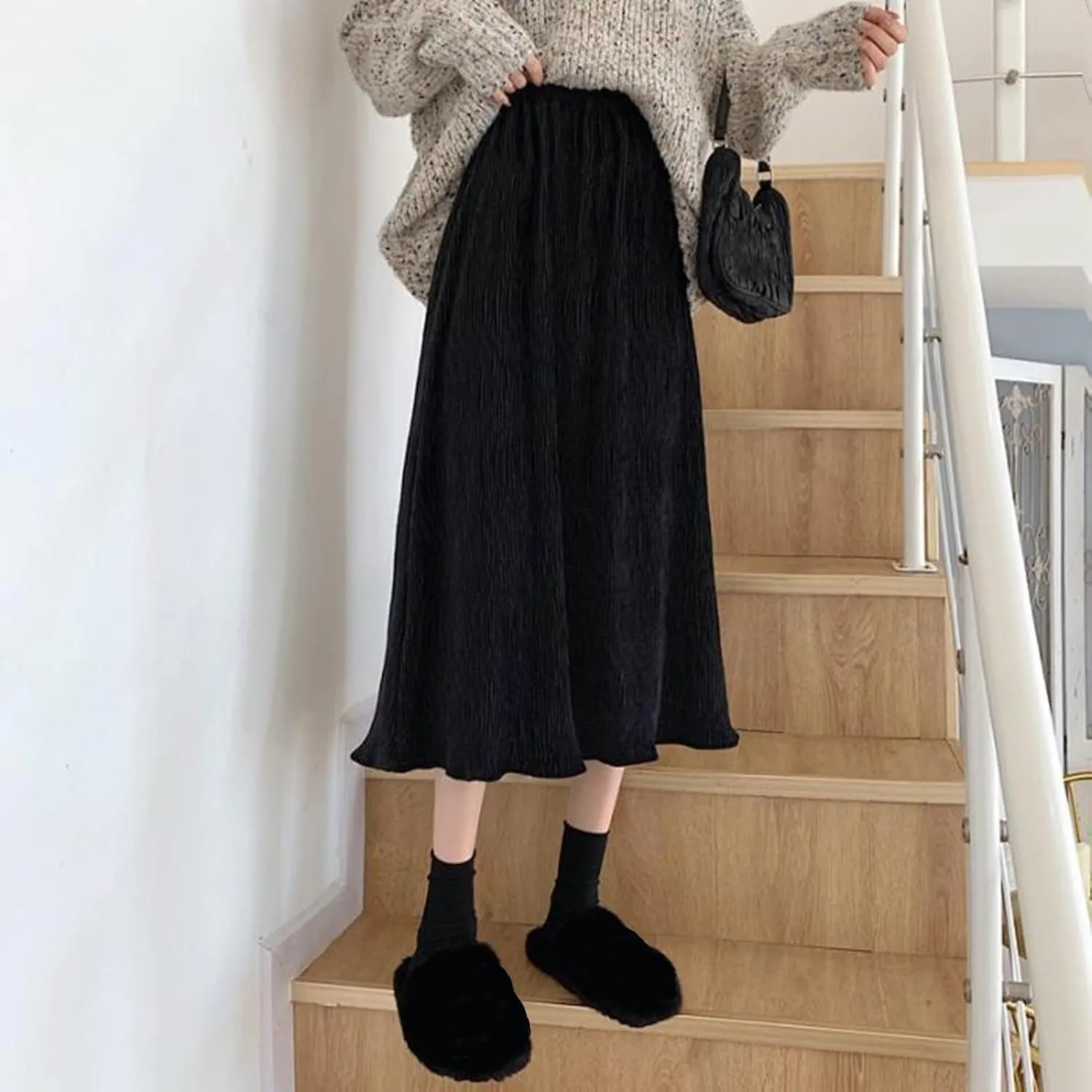 Midi Skirts for Women Trendy Fashion Elastic High Waist Flowy Swing A Line Dressy Casual Tiered Flowy Long Skirt