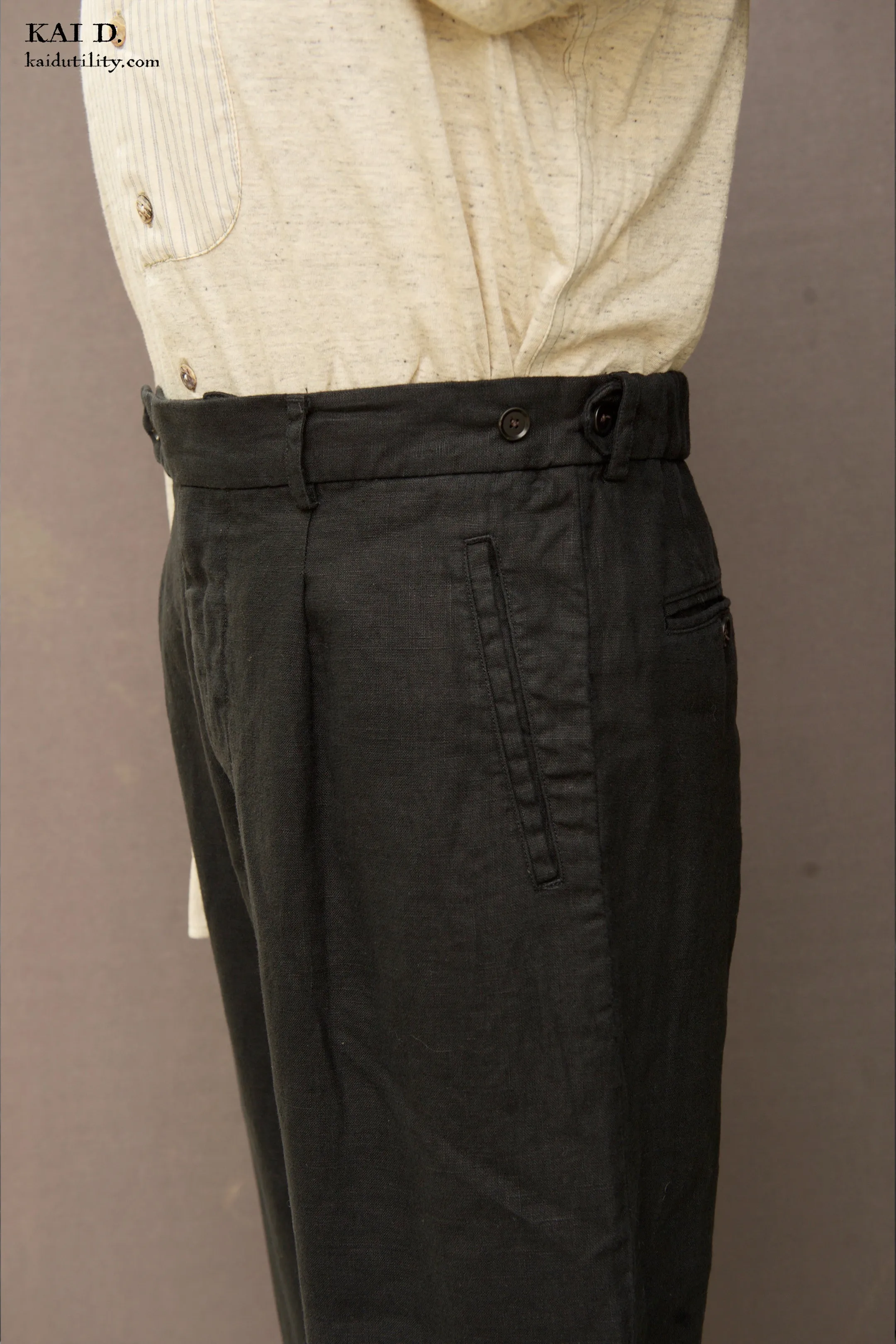 Novelist Trousers - Washed Linen Black - 34, 36