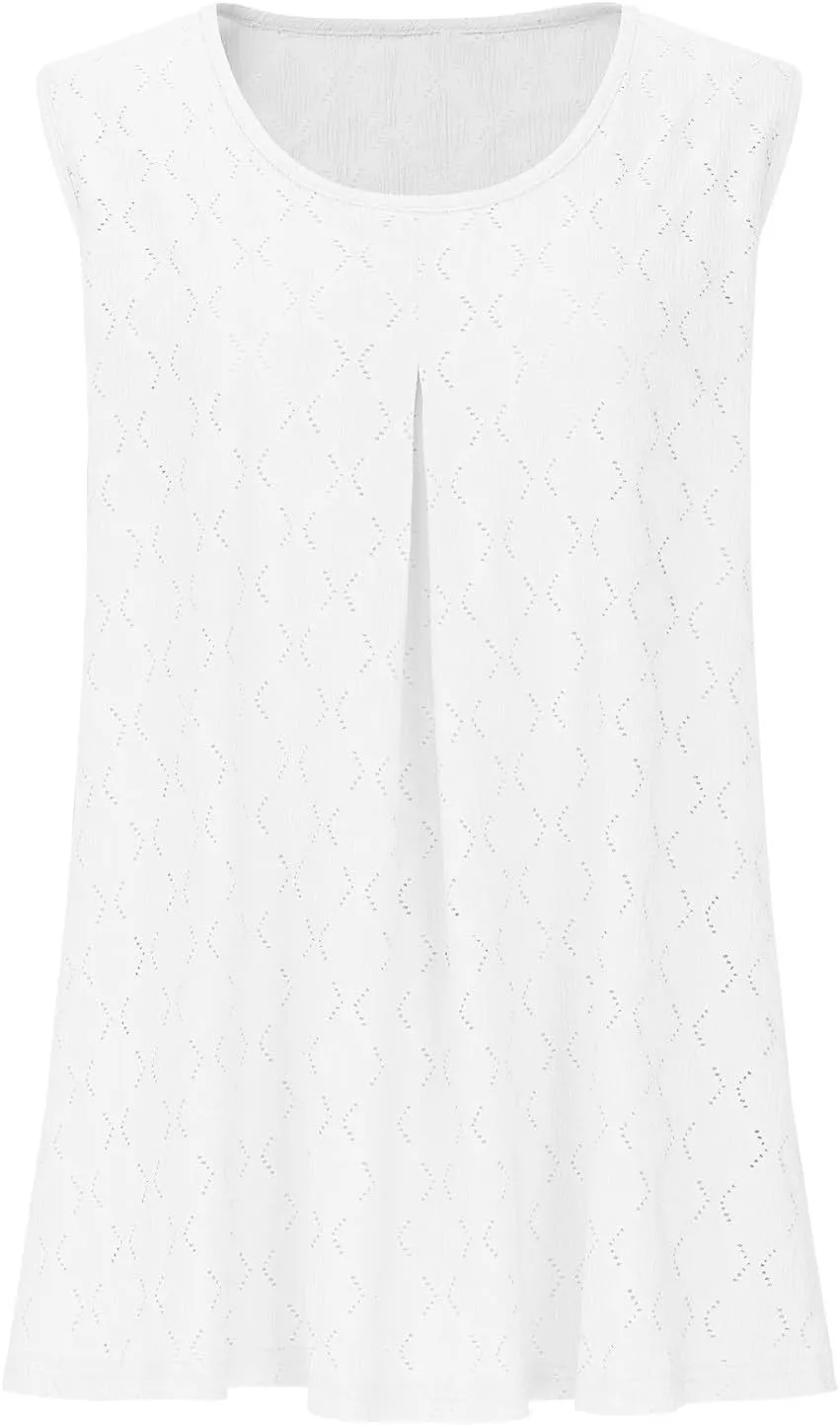 Oplxuo Plus Size Tank Tops for Women Loose Fit Flowy Sleeveless Scoop Neck Tunic Tops 2025 Fashion Summer Eyelet Shirts