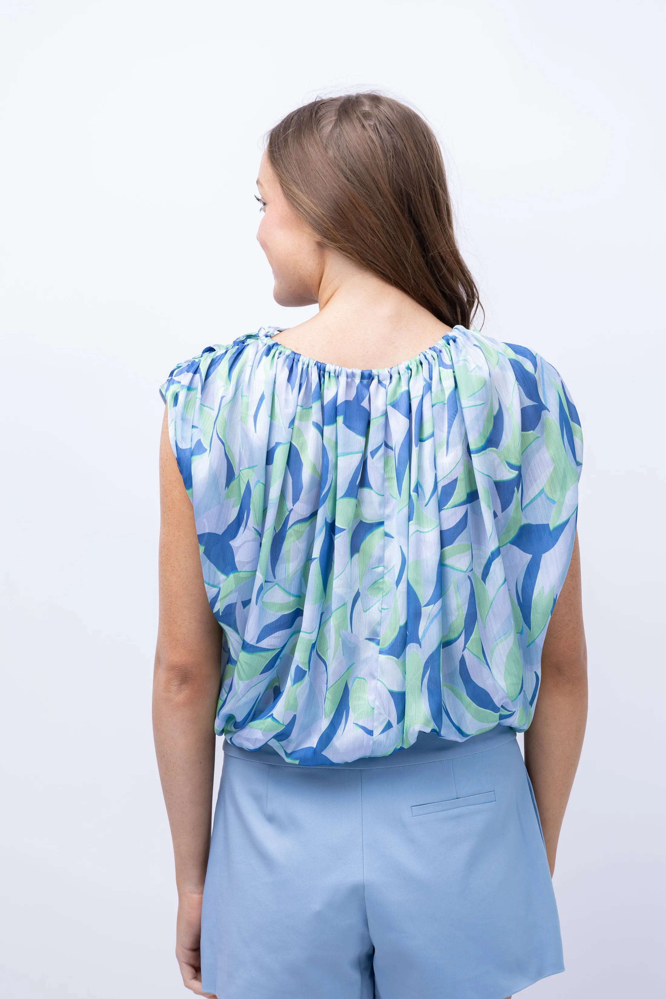 Ramy Brook Katie Blouse in Blue Quartz Combo Leaf