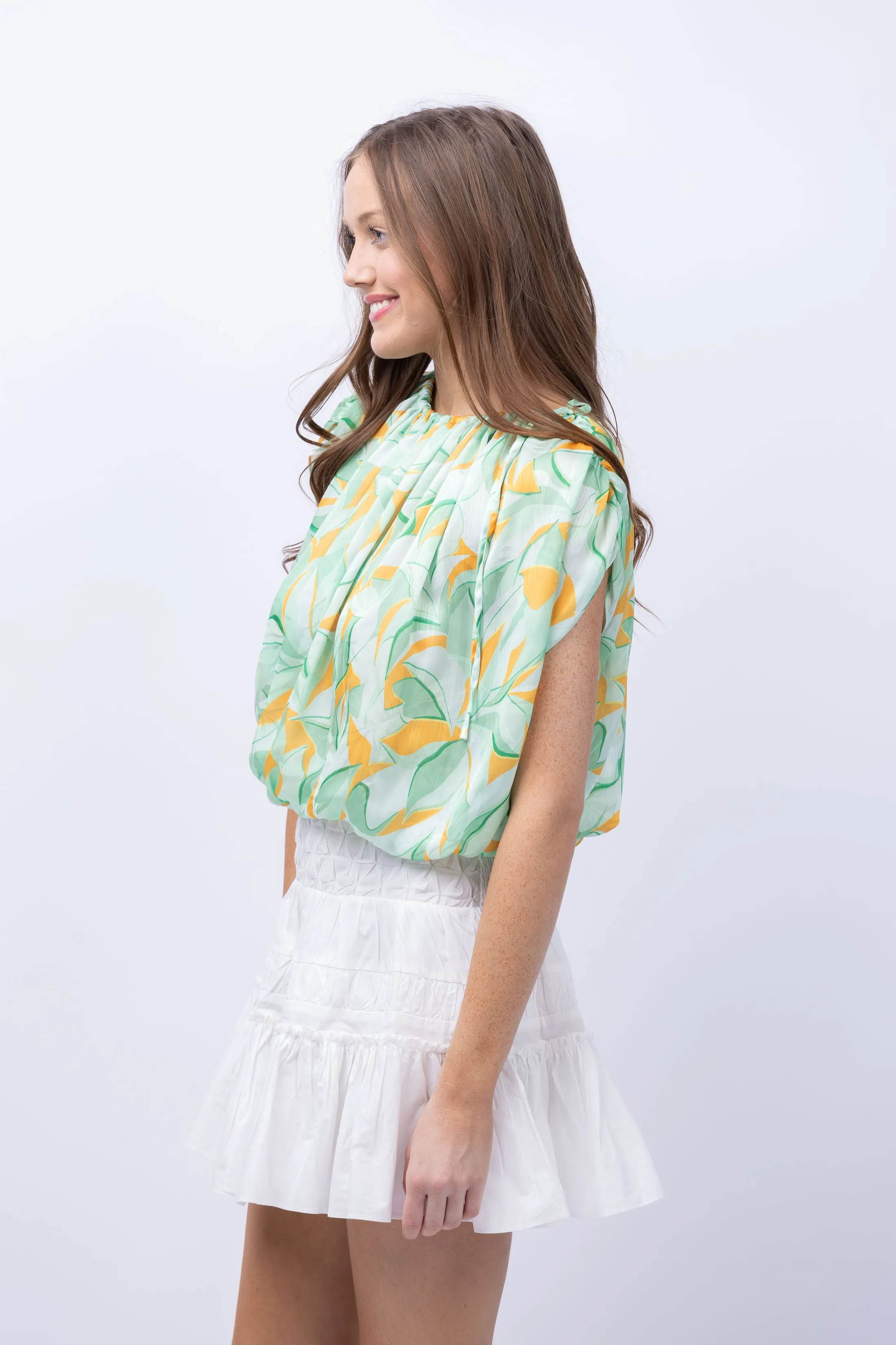 Ramy Brook Katie Blouse in Mineral Green Combo Leaf