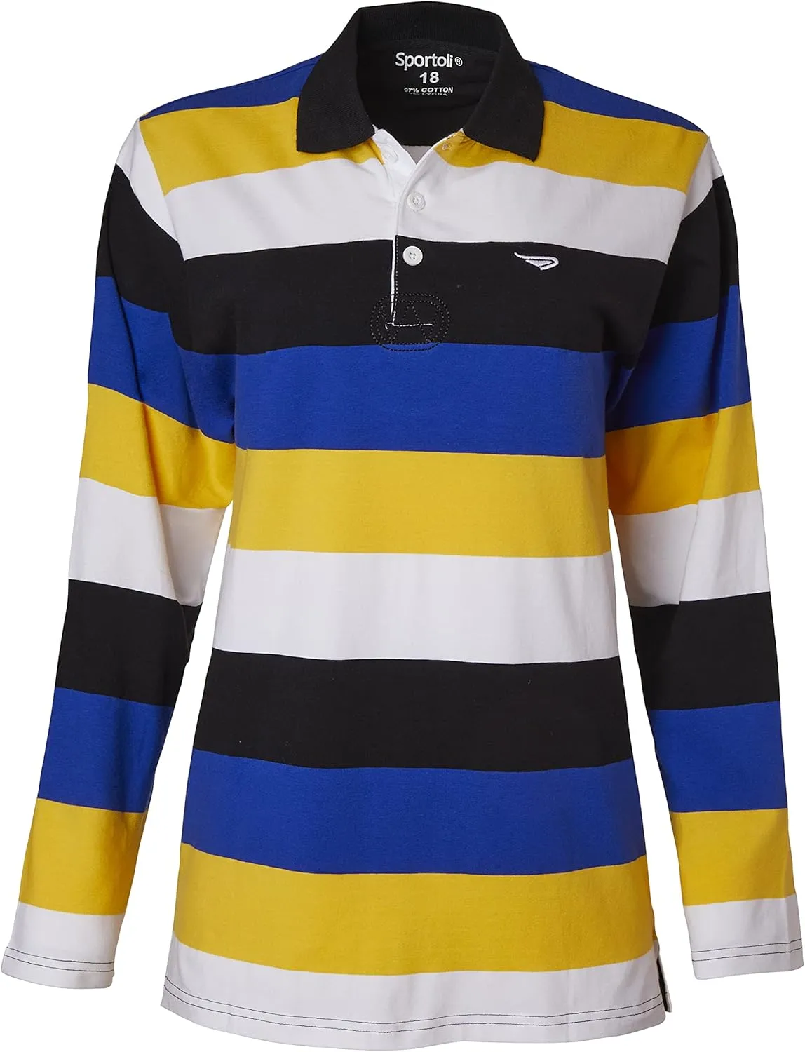 Sportoli Boys Cotton Wide Striped Long Sleeve Polo Rugby Shirt