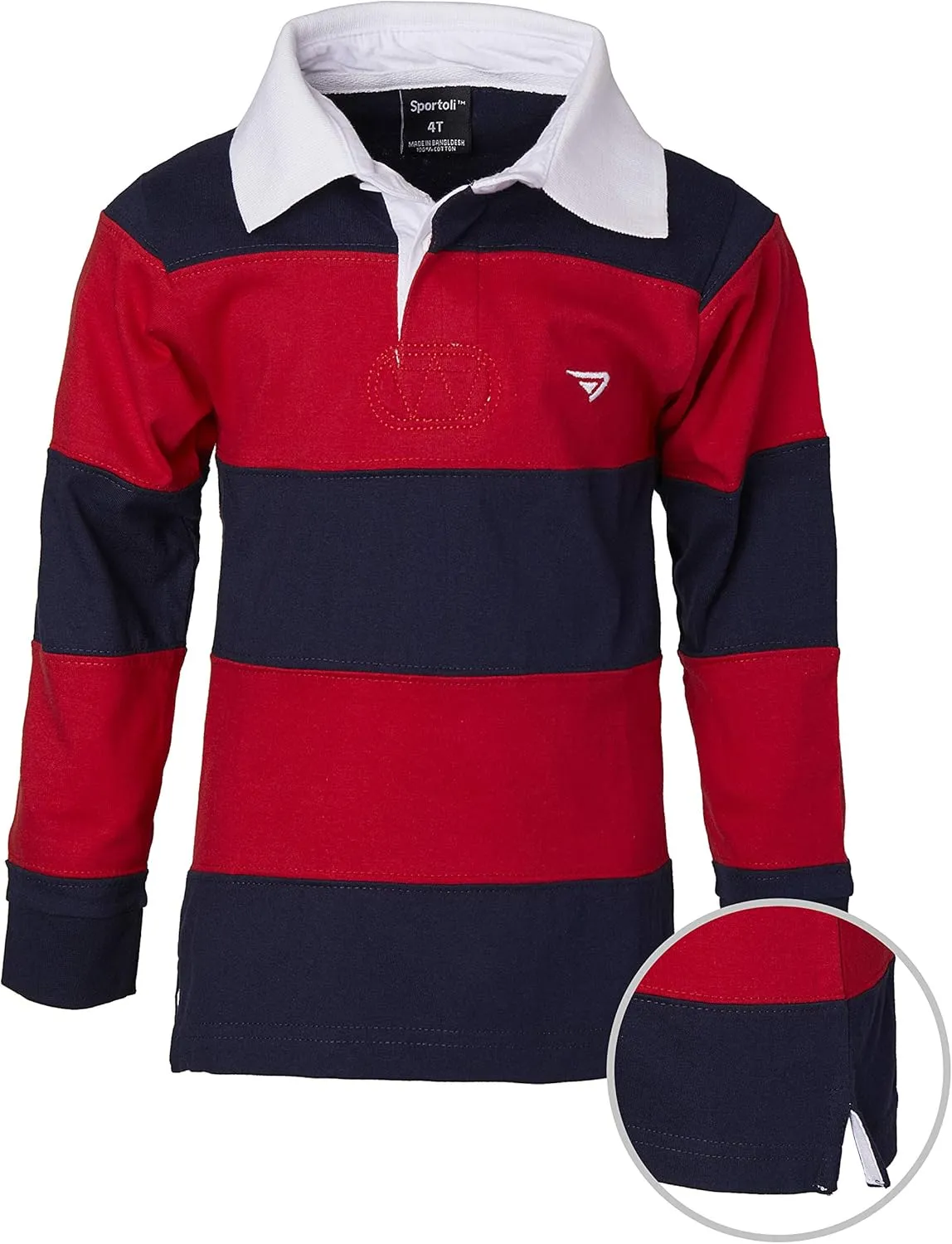 Sportoli Boys Cotton Wide Striped Long Sleeve Polo Rugby Shirt