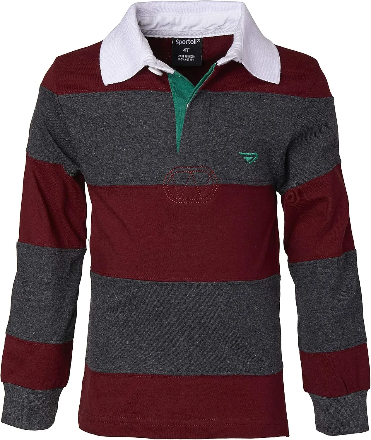 Sportoli Boys Cotton Wide Striped Long Sleeve Polo Rugby Shirt