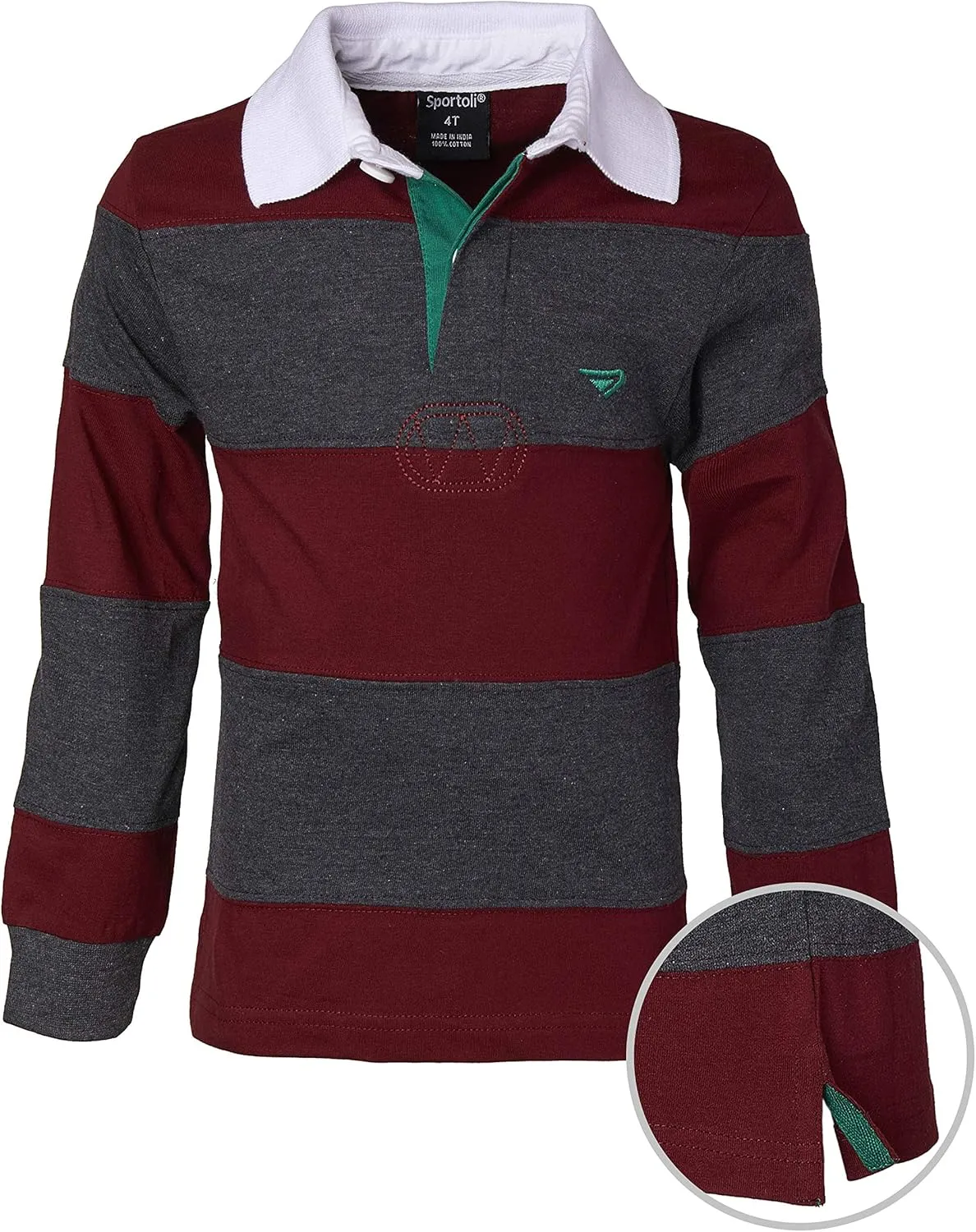 Sportoli Boys Cotton Wide Striped Long Sleeve Polo Rugby Shirt