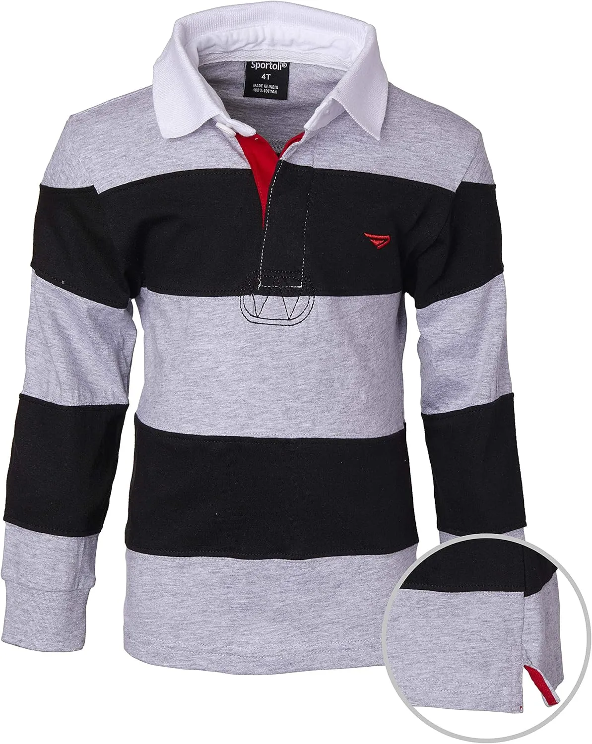Sportoli Boys Cotton Wide Striped Long Sleeve Polo Rugby Shirt