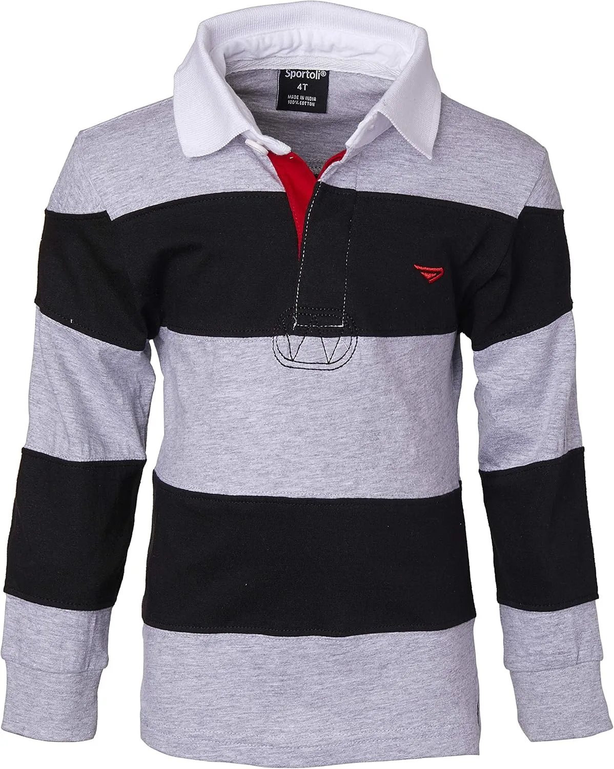 Sportoli Boys Cotton Wide Striped Long Sleeve Polo Rugby Shirt