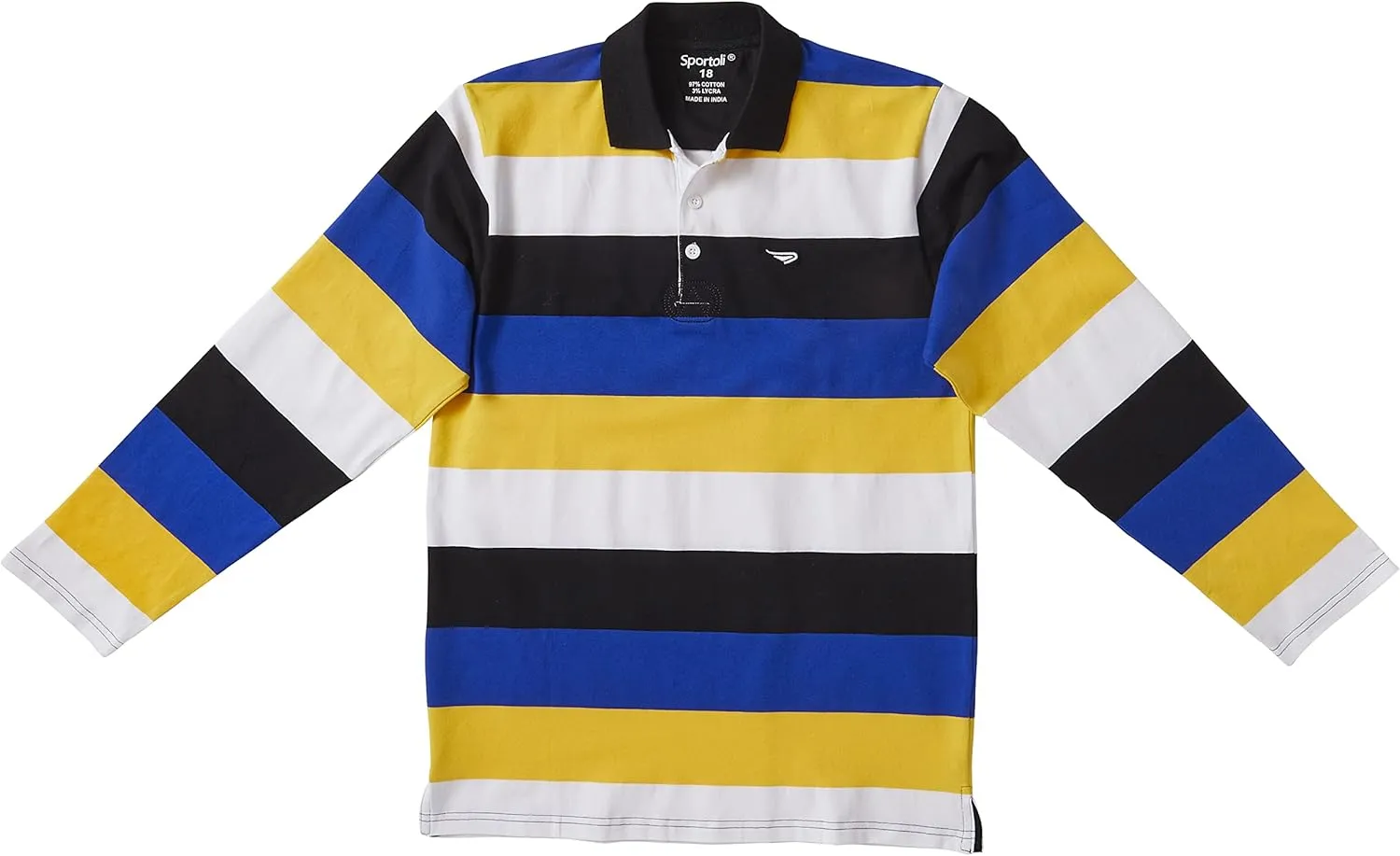 Sportoli Boys Cotton Wide Striped Long Sleeve Polo Rugby Shirt