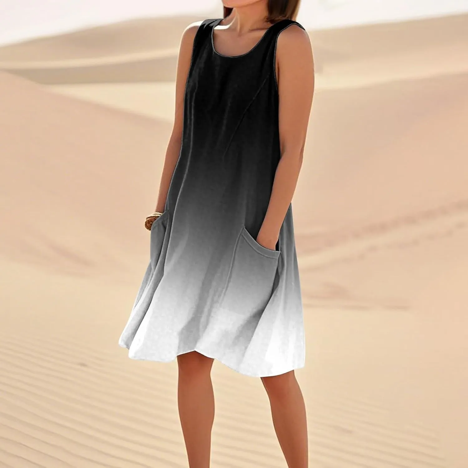 Summer Dresses for Women 2025 Loose Casual Tank Dress Sleeveless U Neck Sundresses Beach T Shirt Dress with Pockets