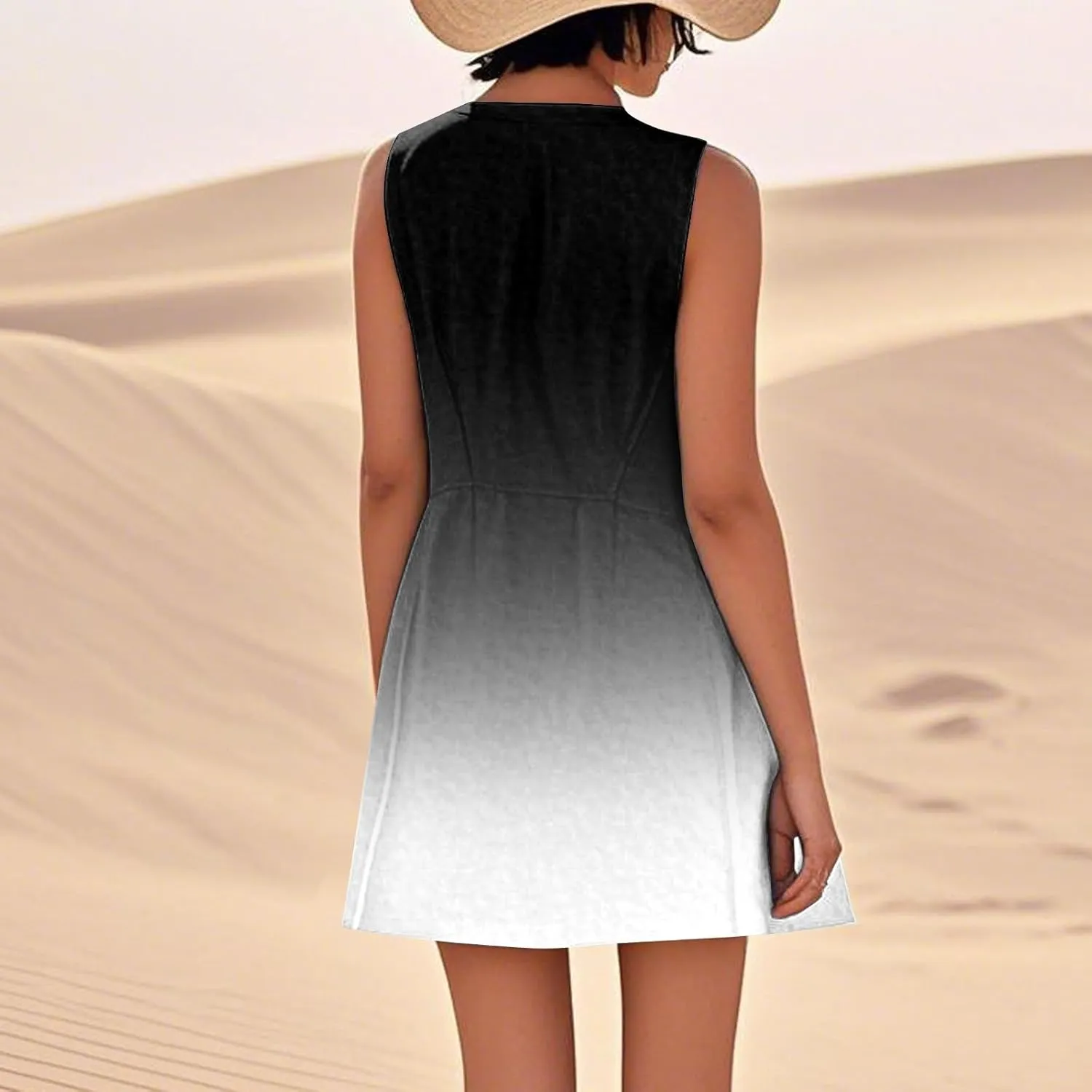Summer Dresses for Women 2025 Loose Casual Tank Dress Sleeveless U Neck Sundresses Beach T Shirt Dress with Pockets