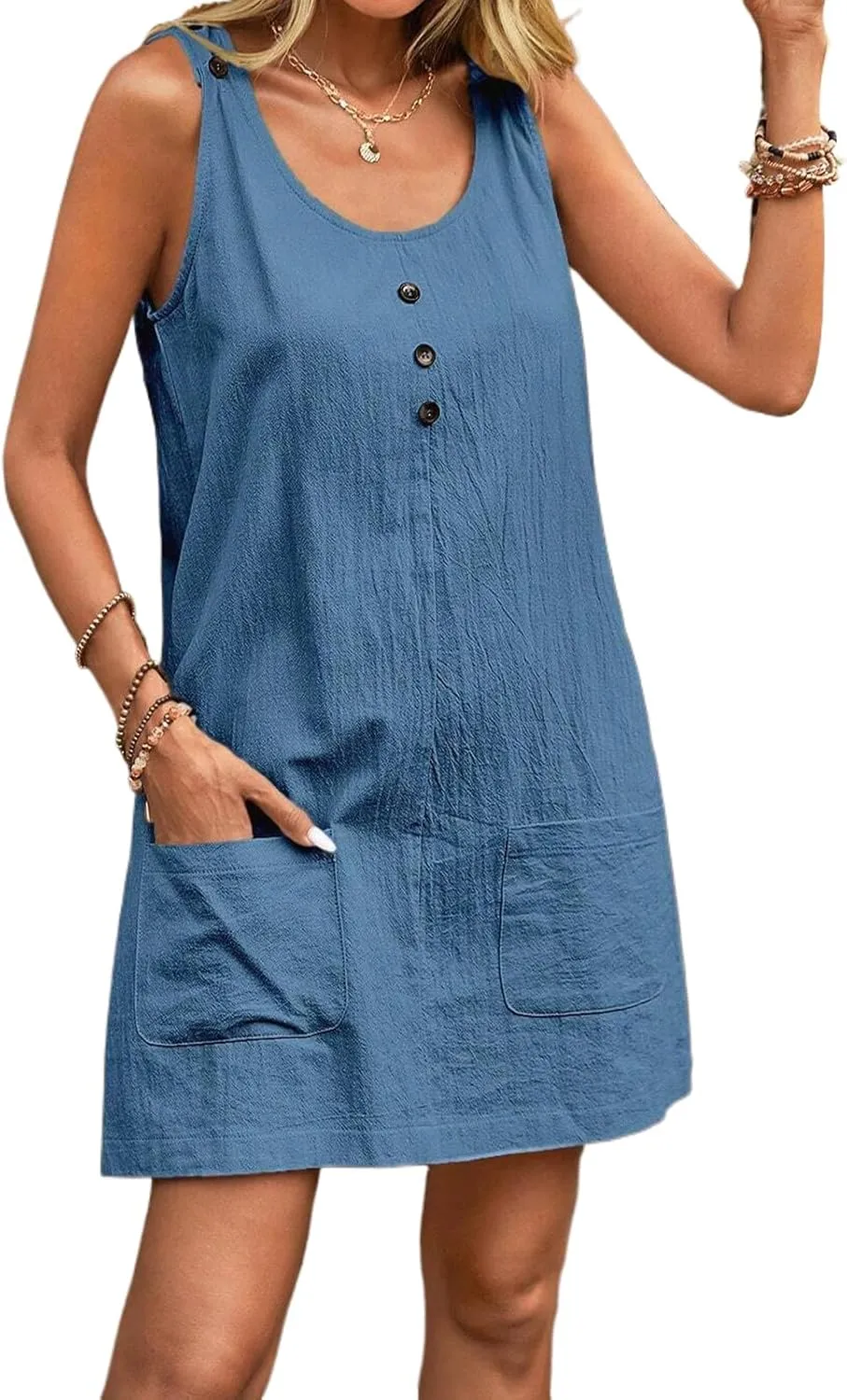Summer Midi Dresses for Women 2025 Cotton Linen Dress Sleeveless Tshirt Dress with Pockets Beach Tank Sundress Loose