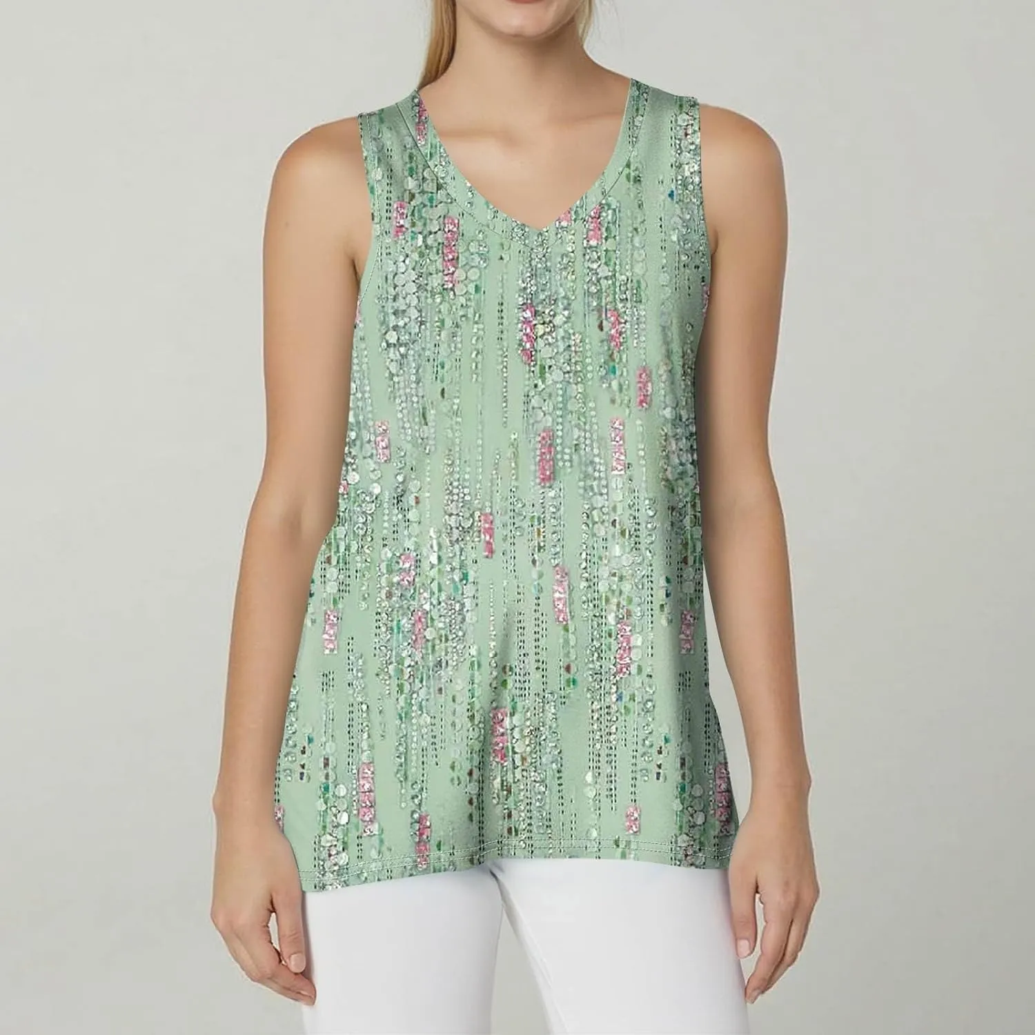 Summer Tops for Women 2025 Fashion Print Tank Top Casual V Neck Sleeveless Basic Cami Shirts Beach Vacation Clothes