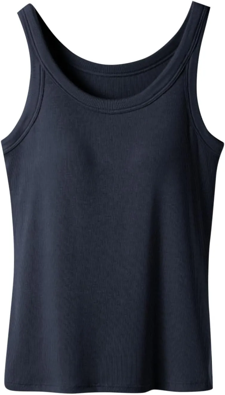 Tank Top for Women with Built in Bra Sleeveless Workout Camisole Shirts Loose Fit Basic Padded Summer Tops Clothes