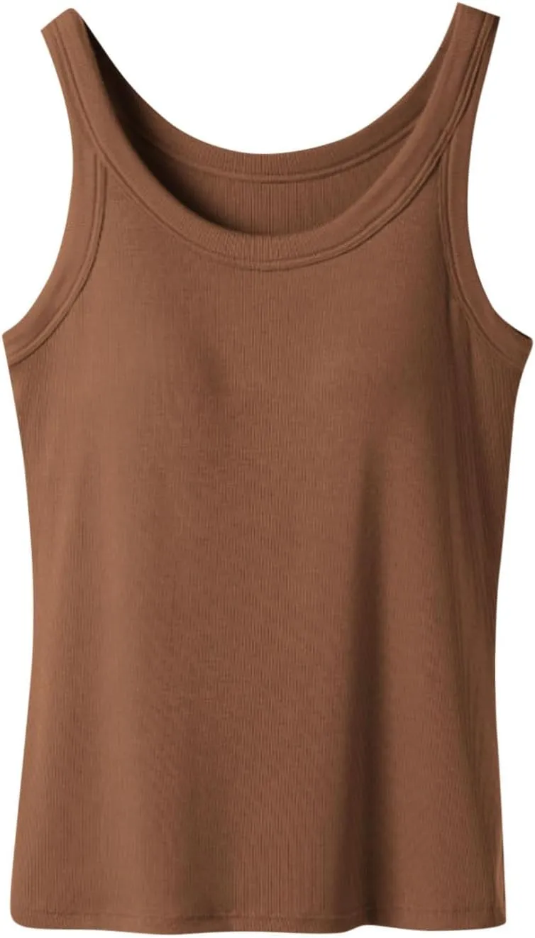Tank Top for Women with Built in Bra Sleeveless Workout Camisole Shirts Loose Fit Basic Padded Summer Tops Clothes