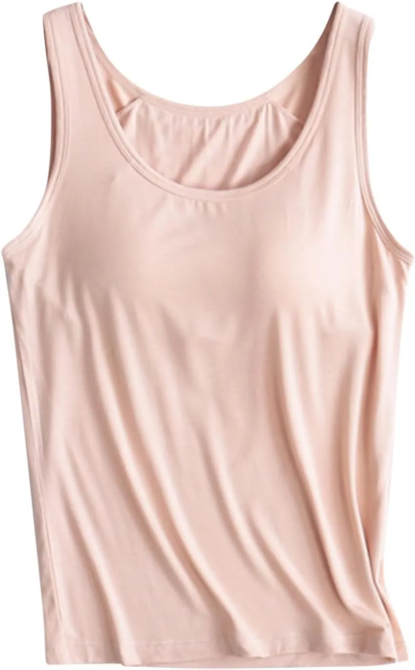 Tank Top for Women with Built in Bra Spaghetti Strap Tank Top Cute Summer Sleeveless Shirts Casual Solid Color Shirts