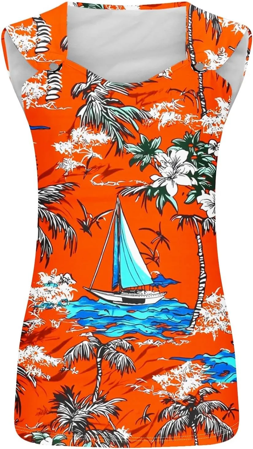 Tank Tops for Women Trendy 2025 Sleeveless Floral Summer Shirts O Ring Strap Dressy Blouses Flowy Boho Beach Outfits