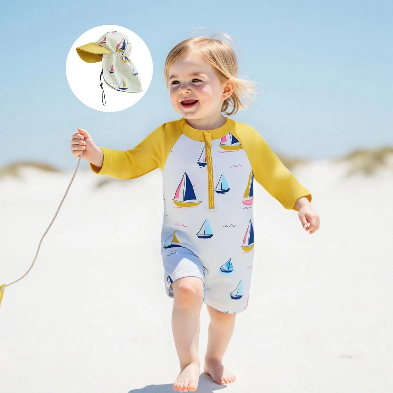 Toddler Infant Baby Boy 4th of July Swimsuit Newborn Rash Guard Boys Girls One Piece Zipper Bathing Suit Swimwear with Hat