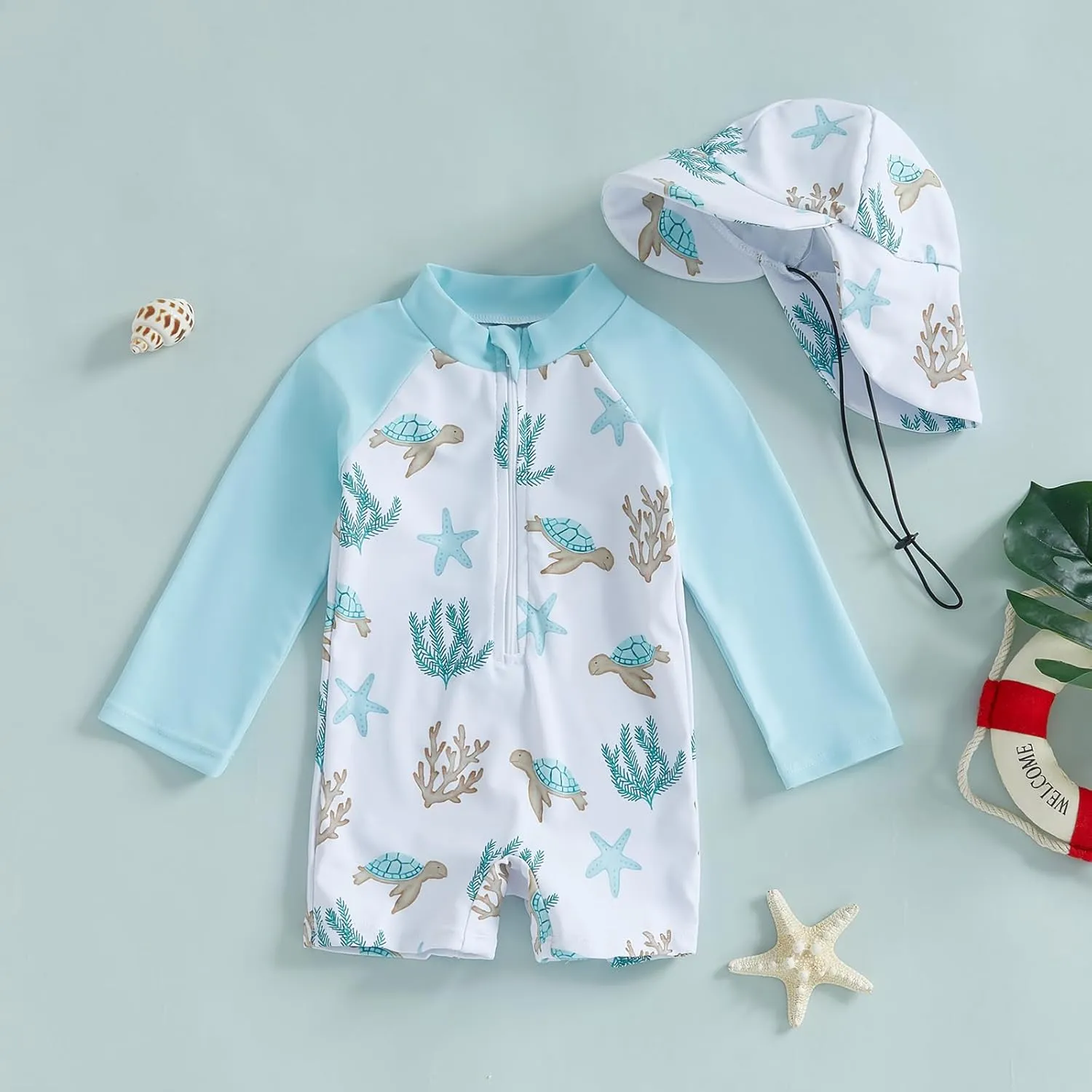 Toddler Infant Baby Boy 4th of July Swimsuit Newborn Rash Guard Boys Girls One Piece Zipper Bathing Suit Swimwear with Hat