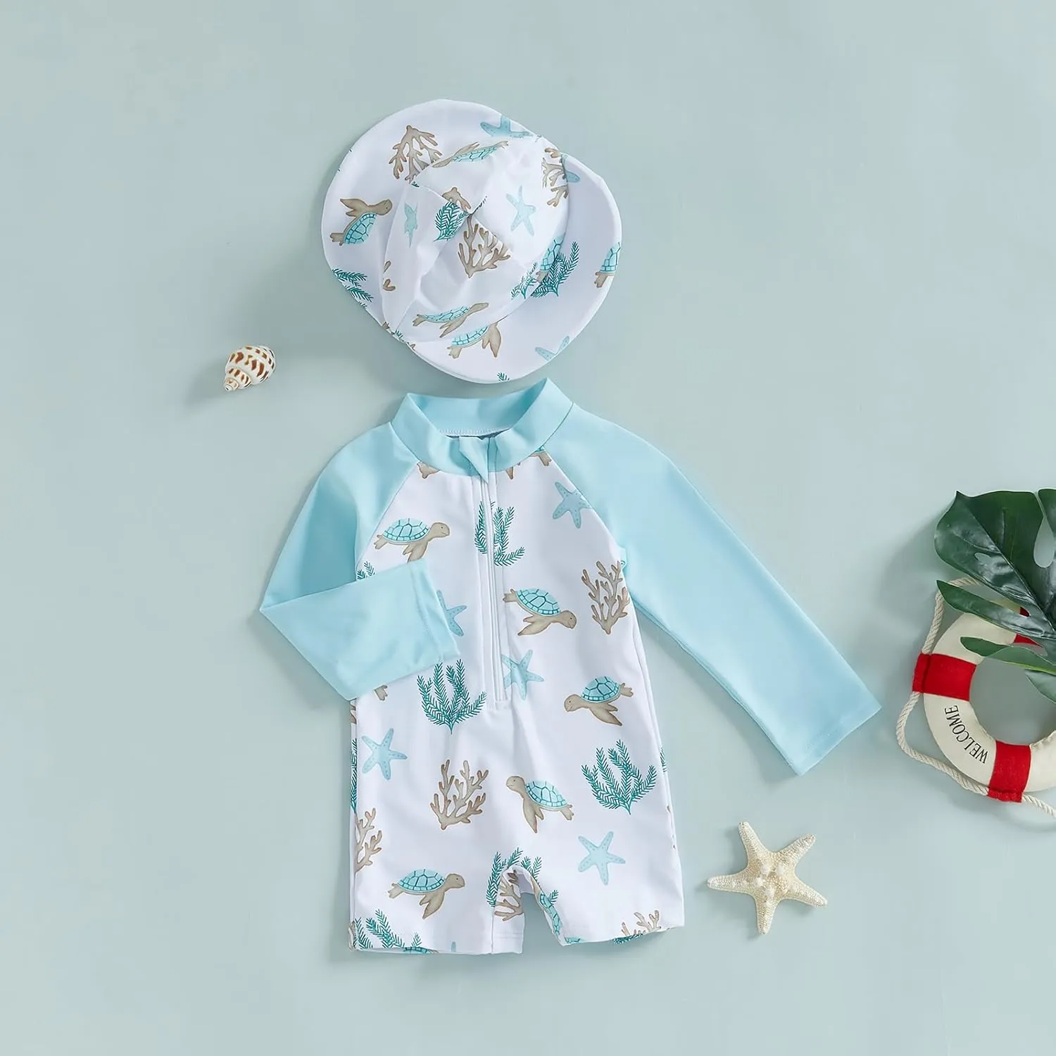 Toddler Infant Baby Boy 4th of July Swimsuit Newborn Rash Guard Boys Girls One Piece Zipper Bathing Suit Swimwear with Hat