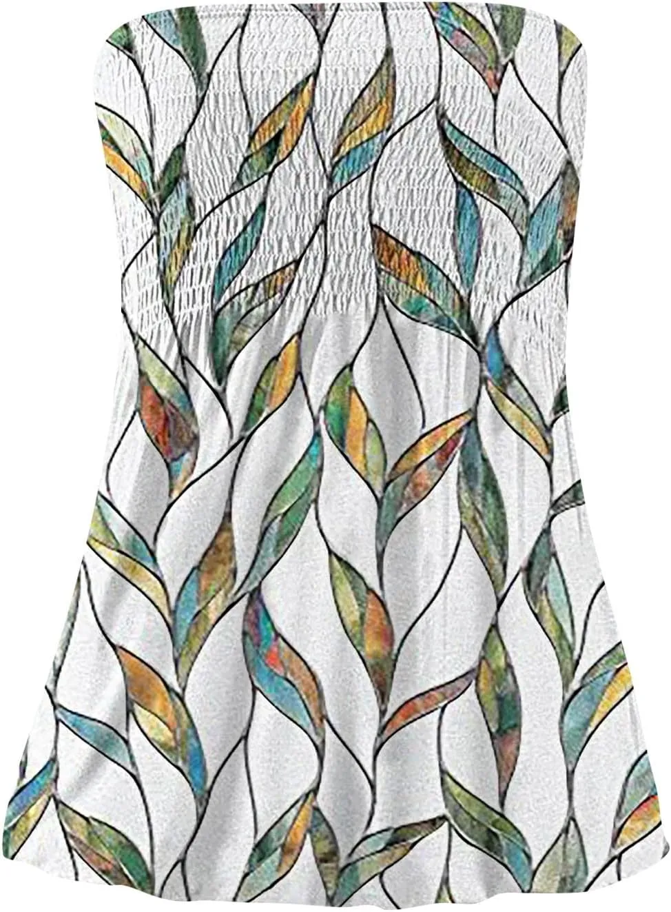 Tube Tops for Women Beach Off Shoulder Shirts Sleeveless Sexy Tops Strapless Bandeau Print Smocked Ruffled T-Shirt