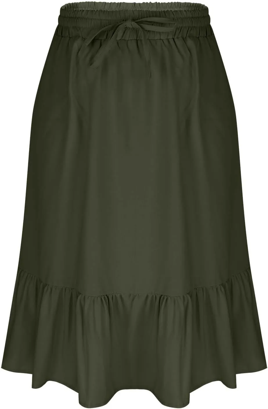 Women Beach Skirts with Pockets Elastic Waist Bohemian Midi Skirt Mid-Calf Length Ruffle Half Dress 2025 New