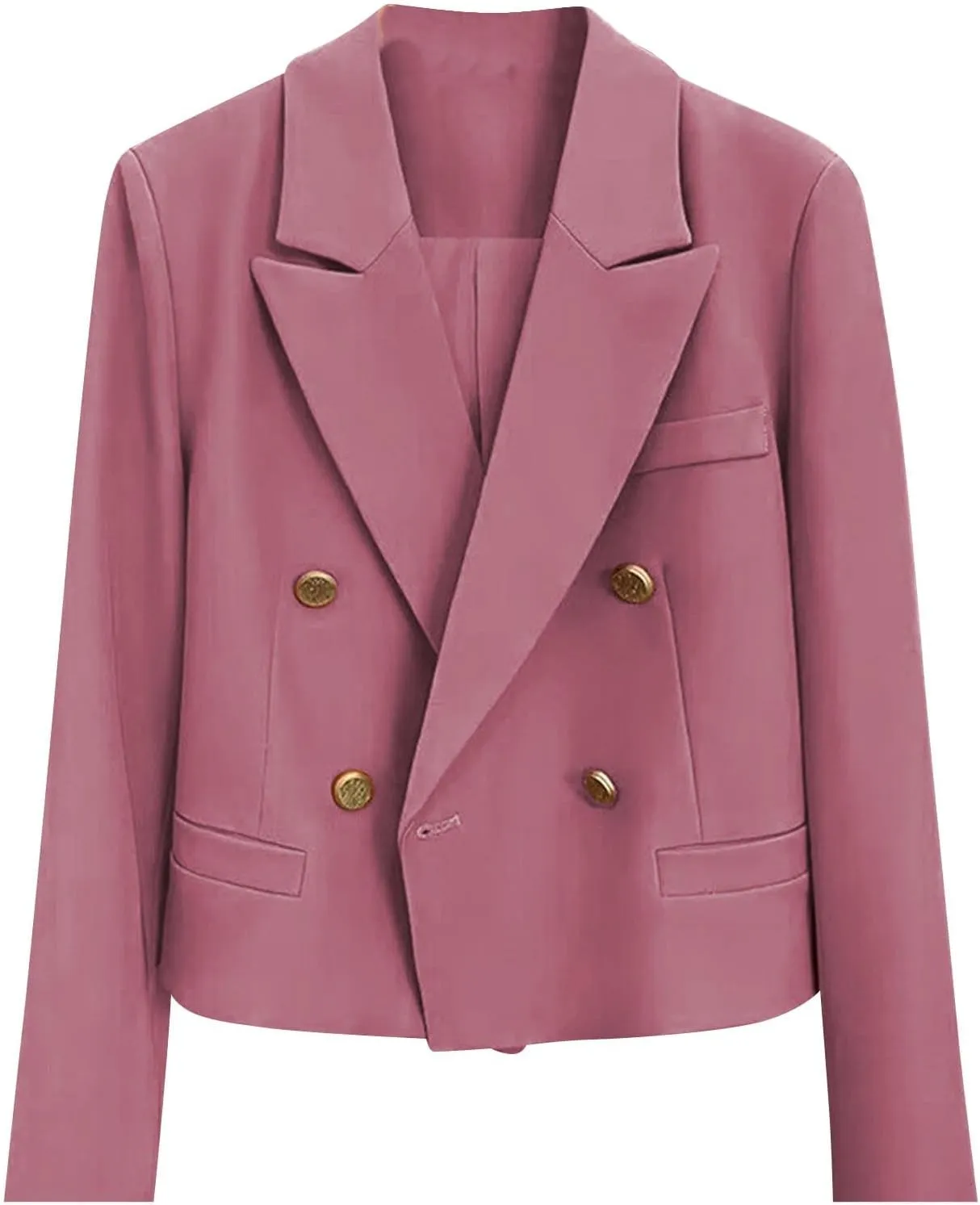 Women Double Breasted Cropped Blazer with Lined Business Work Lapel Open Front Long Sleeve Suit Jackets with Pockets