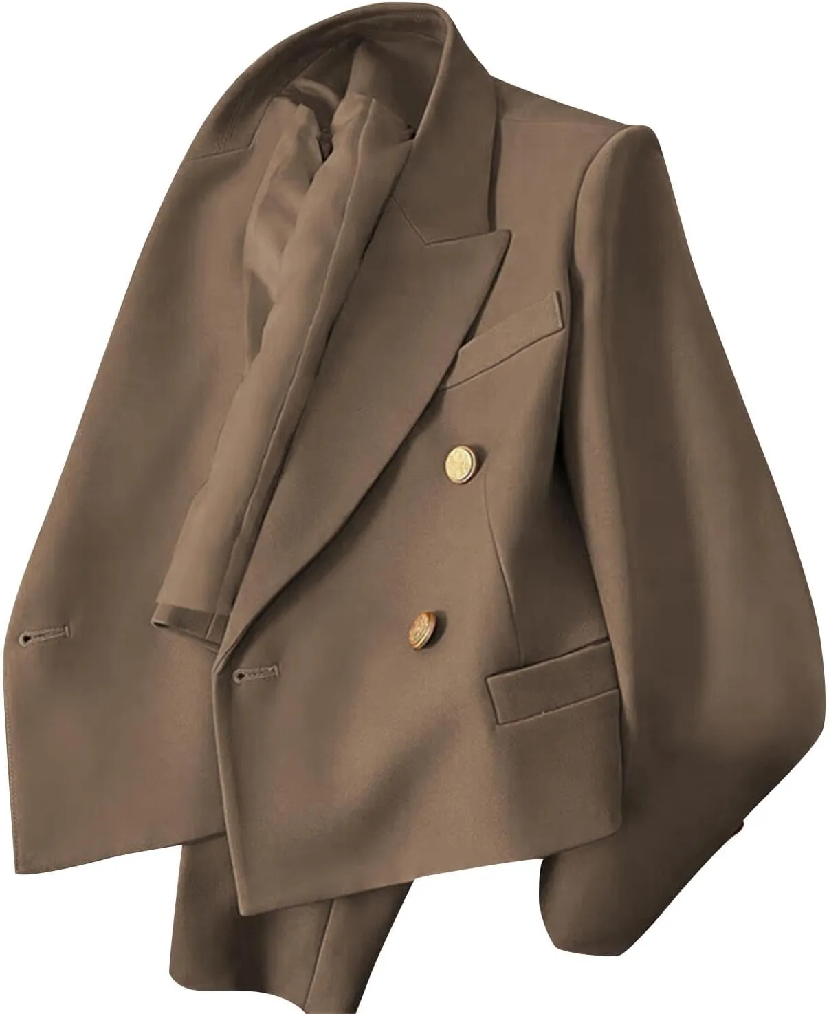 Women Double Breasted Cropped Blazer with Lined Business Work Lapel Open Front Long Sleeve Suit Jackets with Pockets