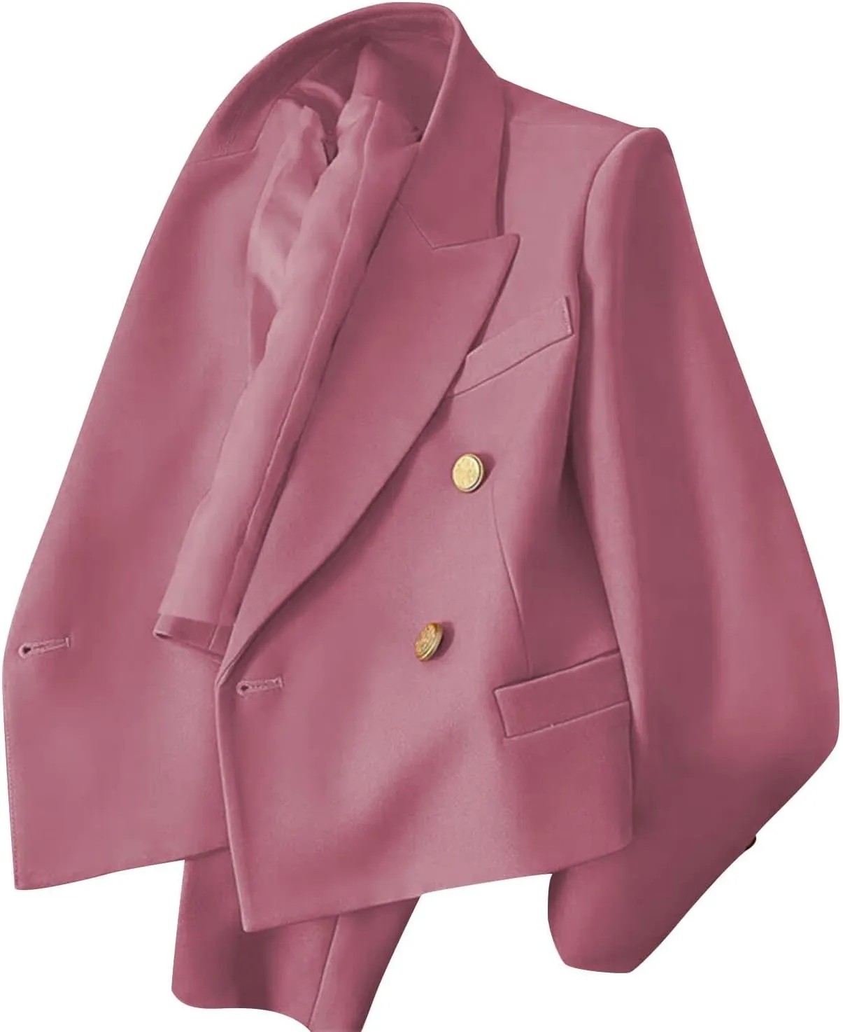Women Double Breasted Cropped Blazer with Lined Business Work Lapel Open Front Long Sleeve Suit Jackets with Pockets