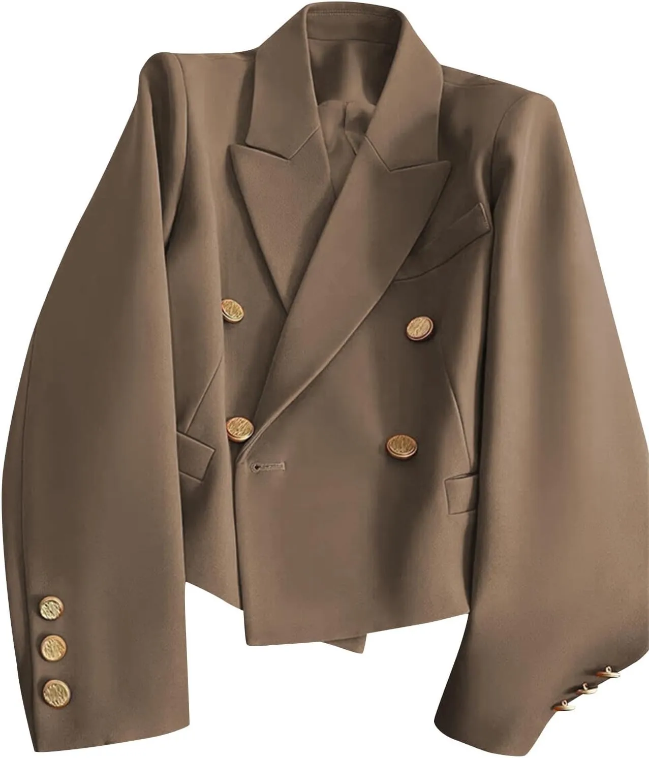 Women Double Breasted Cropped Blazer with Lined Business Work Lapel Open Front Long Sleeve Suit Jackets with Pockets