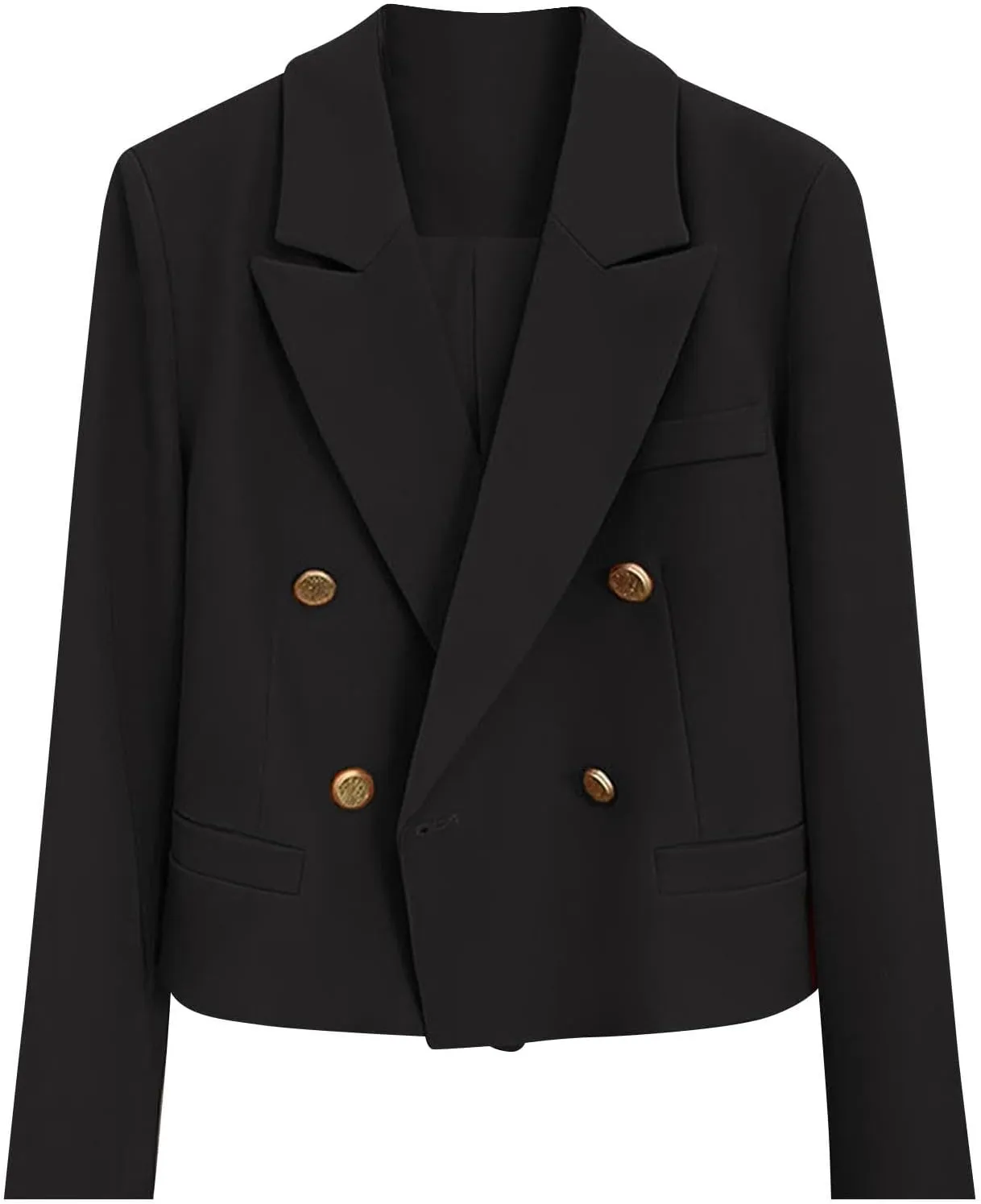 Women Double Breasted Cropped Blazer with Lined Business Work Lapel Open Front Long Sleeve Suit Jackets with Pockets