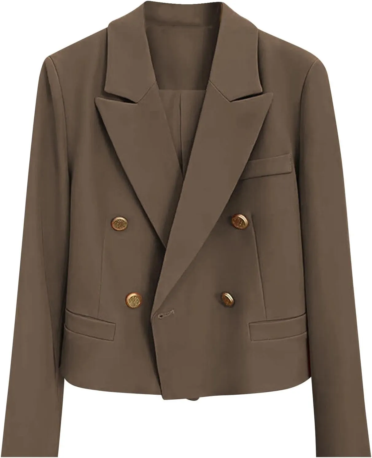 Women Double Breasted Cropped Blazer with Lined Business Work Lapel Open Front Long Sleeve Suit Jackets with Pockets