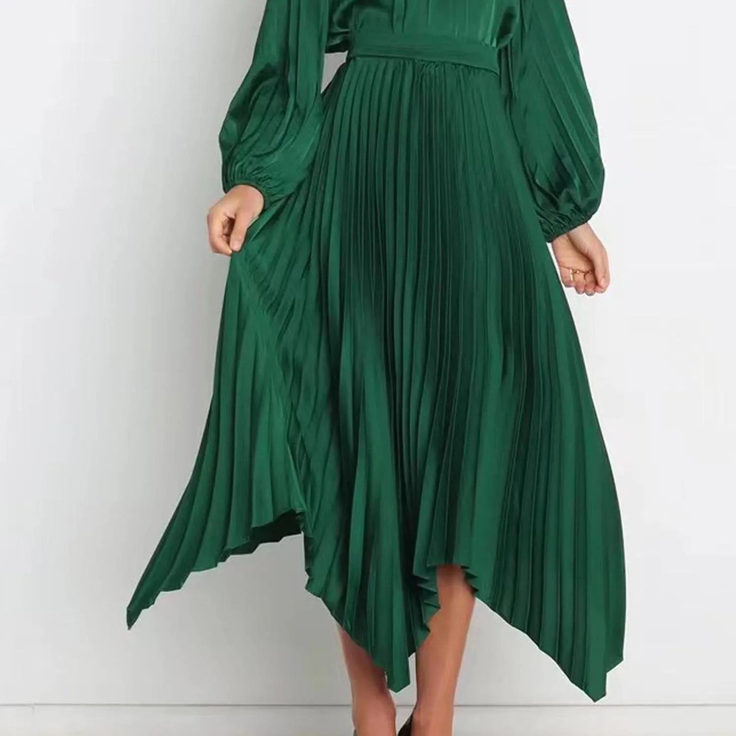 Women Dressy Pleated Skirts Irregular Hem High Waist Midi Skirt Solid Elegant Business Casual Half Dress 2025 New