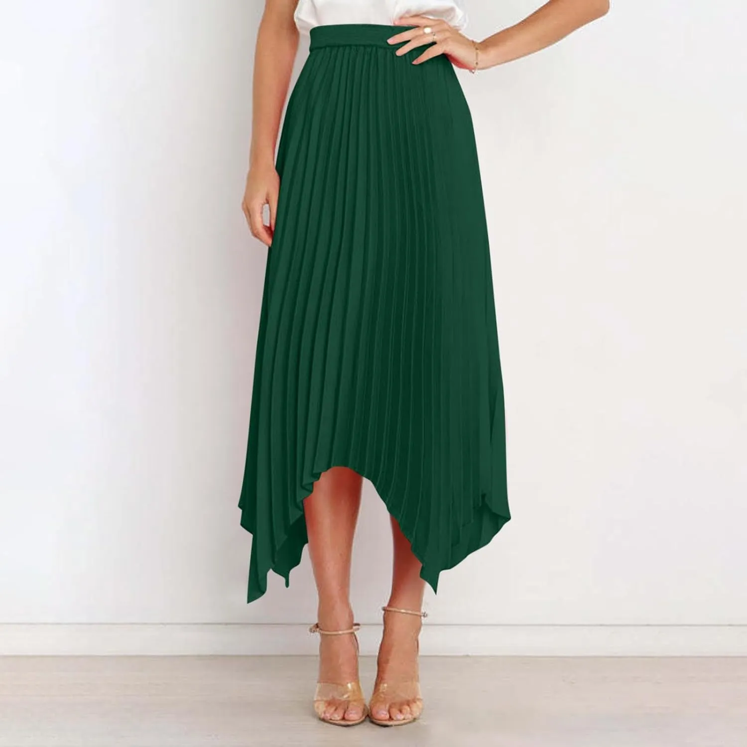 Women Dressy Pleated Skirts Irregular Hem High Waist Midi Skirt Solid Elegant Business Casual Half Dress 2025 New