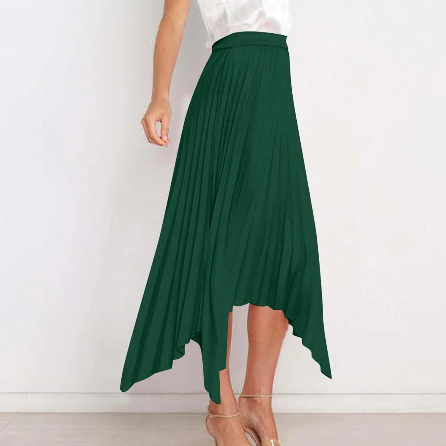 Women Dressy Pleated Skirts Irregular Hem High Waist Midi Skirt Solid Elegant Business Casual Half Dress 2025 New