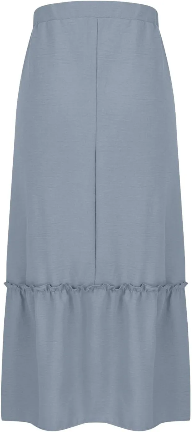 Women Ruched Ruffle Skirts Midi Length Summer Beach Half Dress Casual Vacation Skirt Trendy Cruise Clothes