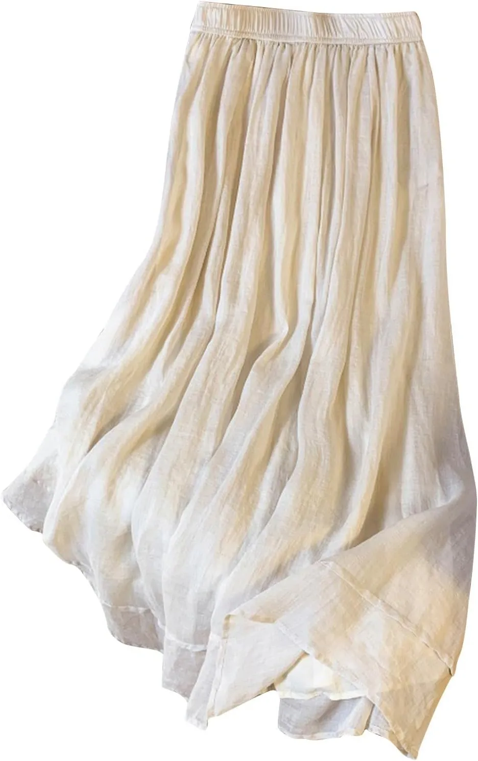 Women's Boho Cotton Linen Long Flowy Skirt High Waist A Line Double Layer Casual Elegant Flowy Swing Maxi Skirts