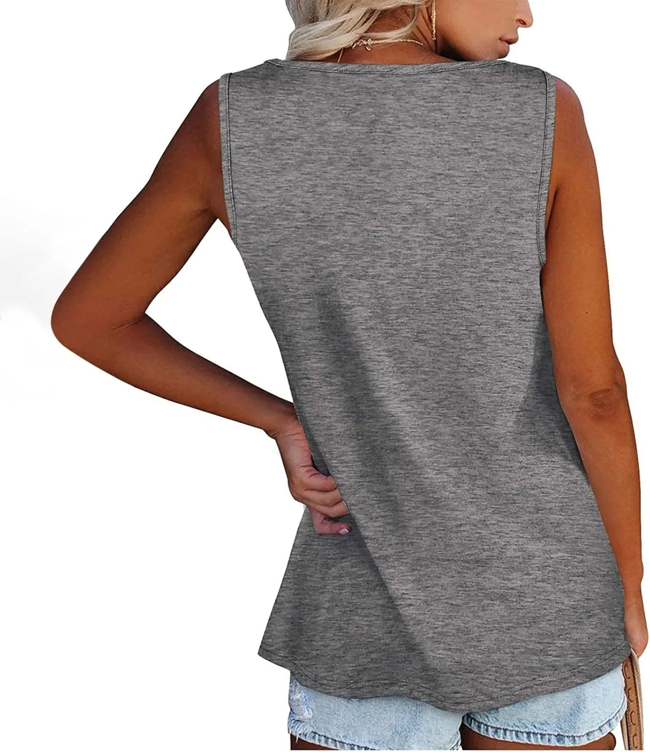 Womens Tank Top Loose Fit Casual Crew Neck Sleeveless Button T Shirts Plus Size 4Th of July Summer Tops