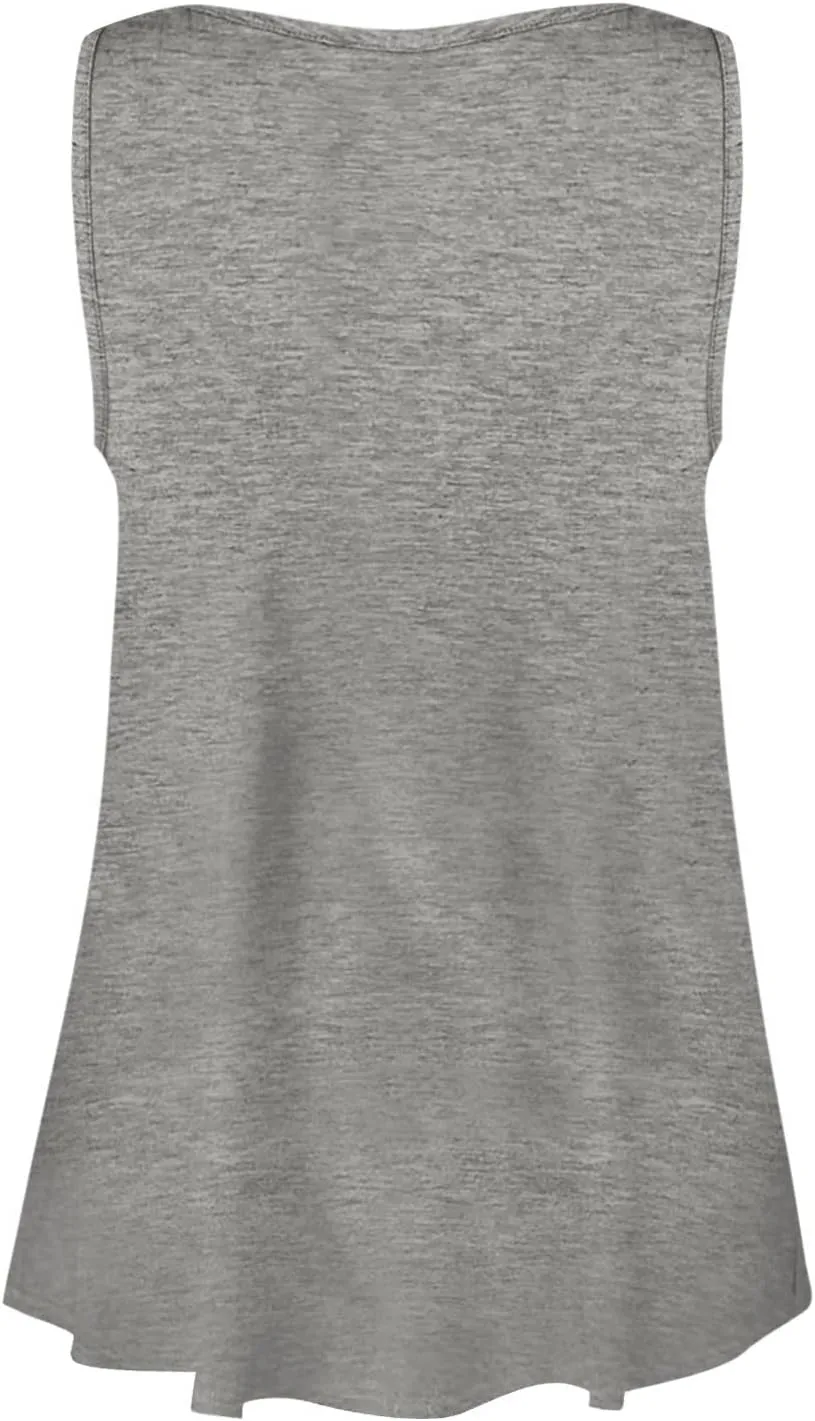Womens Tank Top Loose Fit Casual Crew Neck Sleeveless Button T Shirts Plus Size 4Th of July Summer Tops