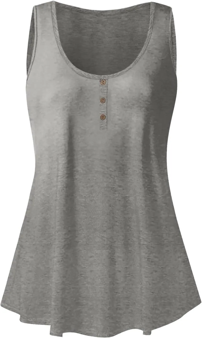 Womens Tank Top Loose Fit Casual Crew Neck Sleeveless Button T Shirts Plus Size 4Th of July Summer Tops